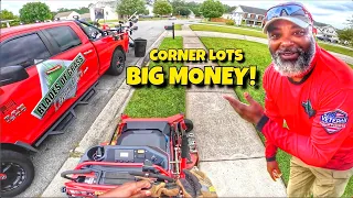 Another Money Making Grass Cut | Big corner lot Mow | Battery Powered Stand On Lawn Mower