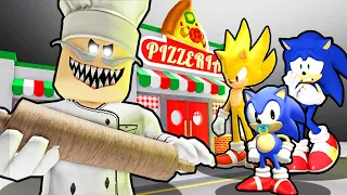 SONIC, BABY SONIC AND SUPER SONIC VS ESCAPE PAPA PIZZA'S PIZZERIA IN ROBLOX