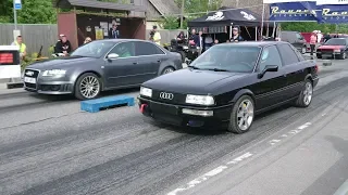 Audi 90 Quattro B3 2.2t 20v vs Audi RS4 B7 4.2FSI 1/8 mile drag race