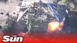 Ukrainian kamikaze drones blow up Russian position on the battlefield
