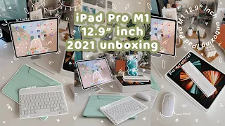 ✨ 2021 IPAD PRO M1 12.9" inch Unboxing + Accessories (Aliexpress) ✨ [set up and chill with me]