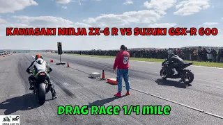 Kawasaki Ninja ZX-6 R vs Suzuki GSX-R 600 motorcycle drag racing 1/4 mile 🏍🚦 - 4K UHD