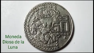 50 pesos mexicanos 1982. Imagen Coyolxauhqui, diosa azteca de la luna. Valor para  coleccionistas.