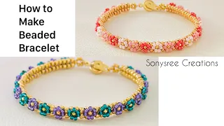 Daisy on Herringbone || How to make daisy flower Bracelet || Flower bead bracelet