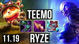 TEEMO vs RYZE (TOP) | 2.5M mastery, 3/1/5, 500+ games | NA Master | v11.19