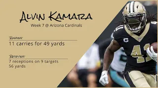 Alvin Kamara RB New Orleans Saints | Every run, target, & catch | 2022 | Week 7 @ Arizona Cardinals