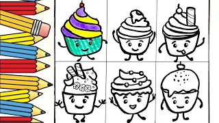Cute Happy Smiling Cupcakes 🧁🍰😃 Drawing,Colouring For kids
