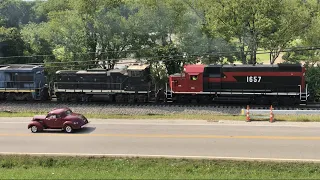 First Train Run For New Locomotive! 3 Locomotive Rare Train Pulling Hard On Ohio Short Line Railroad