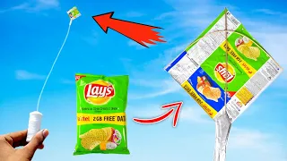 how to make kite , how to make lays packet kite , waste plastic kite making , patang kese banate hai