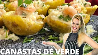 CANASTAS DE VERDE CON CAMARONES AL AJILLO ⎮Una forma FÁCIL de hacer CANASTAS DE VERDE