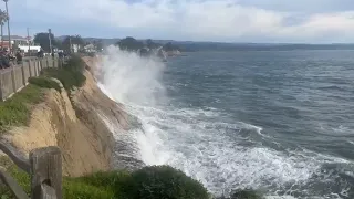 Tsunami storm surge at Pleasure Point in Santa Cruz.