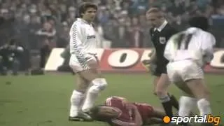 The fucking whore Juanito is trying to kill Lothar Matthäus by running over him.