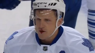 Phaneuf Gets Caught by Evander Kane's Stick After Hit (10/21/15)