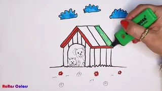 How to draw & paint a Pet house, Casa de mascotas, Haustierhaus, Maison pour animaux de compagnie