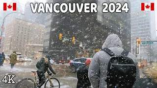 🇨🇦 【4K】❄️❄️❄️ EXTREME SNOWSTORM in Downtown Vancouver BC, Canada.  January 11 2024.