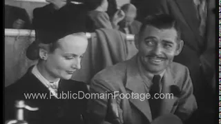 Clark Gable and Carole Lombard 1940 watching horse racing archival footage