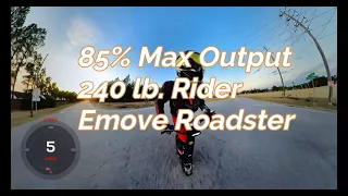 Emove Roadster: 85% MAX OUTPUT, 240lb. Rider Max Speed Test
