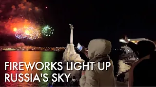 From Moscow to Crimea, fireworks lit up the sky to celebrate Defender of the Fatherland Day.