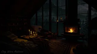 Cozy Attic Room Ambience with Rain Sounds at midnight in Night Forest - Rain for Insomnia Symptoms 💤
