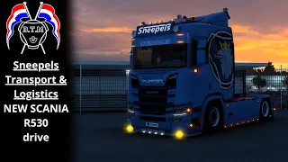 ets 2 NEW SNEEPELS TRANSPORT & LOGISTICS  SCANIA NG R530 ,drive , D.T.M SKINMOD/DESIGN