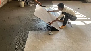 Amazing Techniques Construction A Living Room Floor With Large Size 100 x 100cm Ceramic Tiles