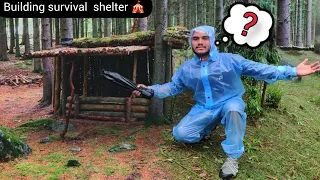 🎪 BUILDING SURVIVAL SHELTER IN THE FOREST || BUSHCRAFT COOKING DELICIOUS