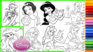 Coloring Princess Cinderella Jasmine Ariel Belle Tiana Rapunzel Snow white Coloring For kids