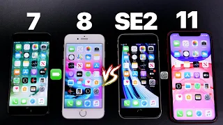 iPhone SE 2 Vs iPhone 7 Vs iPhone 8 Vs iPhone 11 - Battery Test & Speed test