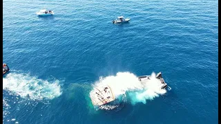 MISS JOANN tugboat sunk, joins "Boat Yard" as artificial reef near Destin, Florida