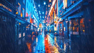 London Rain Walk at Night | Dark West End City Streets | 4K Ambience