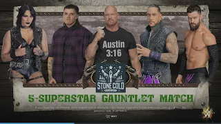 WWE 2K24 Steve Austin VS Priest, Dominik, Balor, Ripley 5-Superstar Gauntlet Match