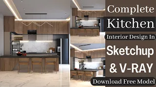 Modern Kitchen Design in SketchUp & V-Ray | Interior Design, Modeling, Lighting, Rendering