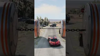 Vehicles VS Giant Bollard Checkpoint 🤯 beamNG.drive #Shorts