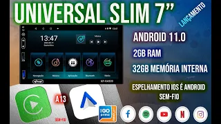 UNIVERSAL SLIM 7” KNUP KP-RA909 ANDROID -2GB / 32GB CARPLAY Android auto SEM-FIO / ESPELHAMENTO SF