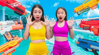 WATER SPLASG PRANK BATTLE & ATM TIKTOK Girl Nerf Guns FUNNIEST RICH GUY Vs POOR GUY PVQ Nerf War