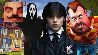 Hello Neighbor - New Secret Neighbor Terminator Dark Riddle Wednesday Addams GhostFace Gameplay