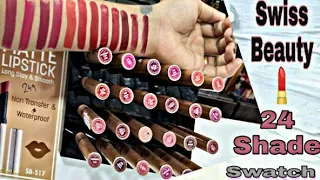 SWISS BEAUTY  24 SHADE SWATCH || BEST TRANSFER PROOF LIPSTICK IN JUST RS. 249||SWISS BEAUTY