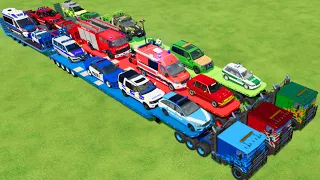 TRANSPORTING CARS, FIRE TRUCK, POLICE CARS, AMBULANCE OF COLORS! WITH TRUCKS! - FARMING SIMULATOR 22