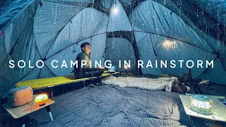 COZY HOT TENT CAMPING IN RAINSTORM • ASMR