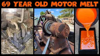 69 Year Old Motor Melt - Farm Find - ASMR Metal Melting - Bulk Copper Bars - BigStackD Casting