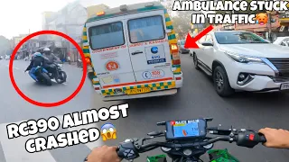 Ambulance Stuck in Traffic😱|| Modified Rc390 Almost crash🥵|| hyper race goes wrong