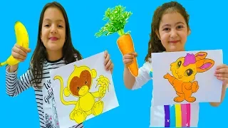 Masal and Öykü with animal pictures painting - Fun Kids Video