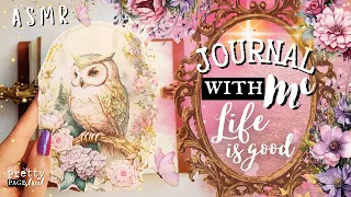 ASMR 🦉Aesthetic Journaling Pink Owl Collage Scrapbooking | Journal With Me Relaxing and Calming 🩷