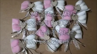 Sacchettini per confetti a forma di fiocco o caramella per battesimo o comunione