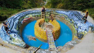 60 Days Build Underground Swimming Pool Water Slide Crocodile Around Secret Underground House