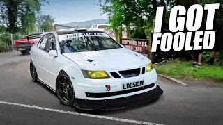 Time Attack SAAB Thinks it's an Evo - Leaving a Car Show!