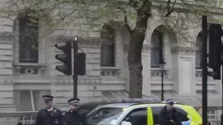 US President Obama's Secret Service / Special Escort Group Motorcade Leaving Foreign Office London