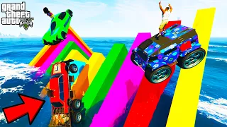 FRANKLIN TRIED THE BLOCK ROAD JUMP PARKOUR CHALLENGE WITH CARS BIKES TANKS GTA 5 | SHINCHAN and CHOP