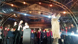 Emilia Clarke,Emma Thompson and Paul Feig Switching on the Covent Garden Christmas lights & singing