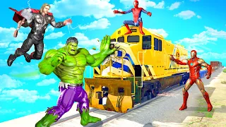 Can SUPERHEROES Stop the TRAIN in GTA 5 (Iron Man, Spiderman, Hulk, Thor)